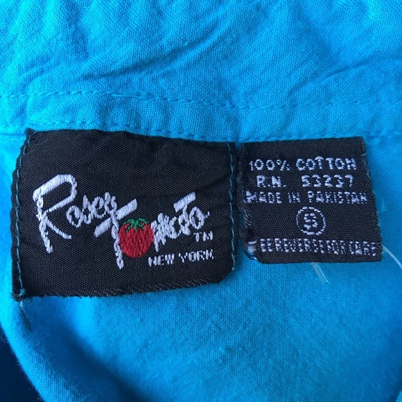 Vintage 80s Teal Blue Short Sleeve Oversized Shirt Small Boxy Top - Picture 7 of 8